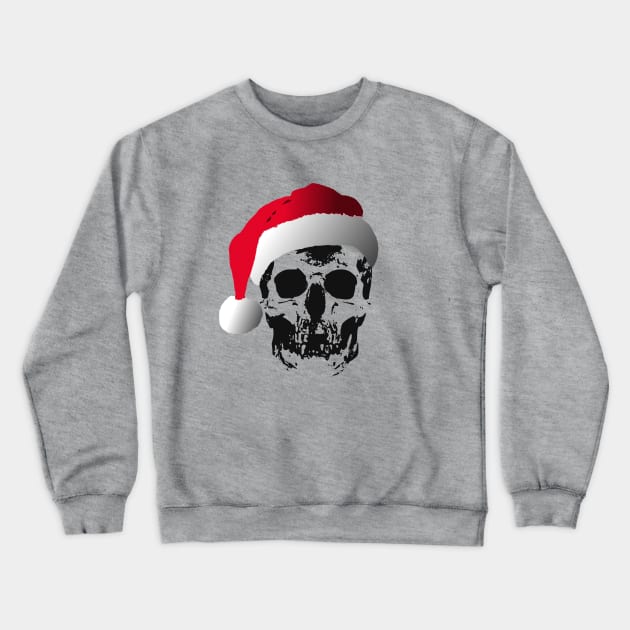 Funny Gothic Skull In Santa Claus Hat Distressed Crewneck Sweatshirt by Mindseye222